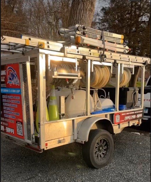 Trailer rear with Jerry's branded panel — same-day storm response